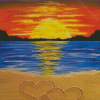 Sunset Hearts On Beach Diamond Painting