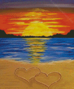 Sunset Hearts On Beach Diamond Painting