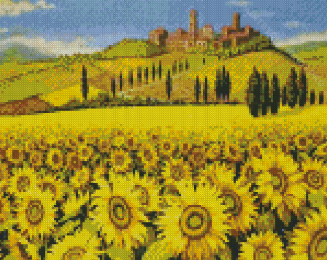 Tuscany Italy Sunflowers Field Diamond Painting