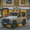 White Land Rover Defender In City Streets Diamond Painting