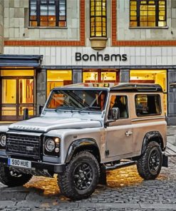 White Land Rover Defender In City Streets Diamond Painting