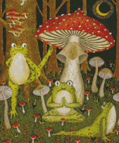 Yoga Frogs And Mushrooms Diamond Painting