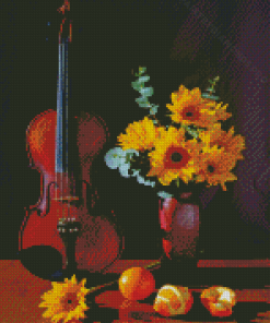 Aesthetic Still Life With Roses And Violin Diamond Painting