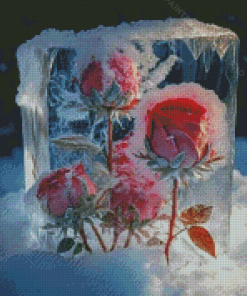 Aesthetic Pink Frozen Roses Diamond Painting