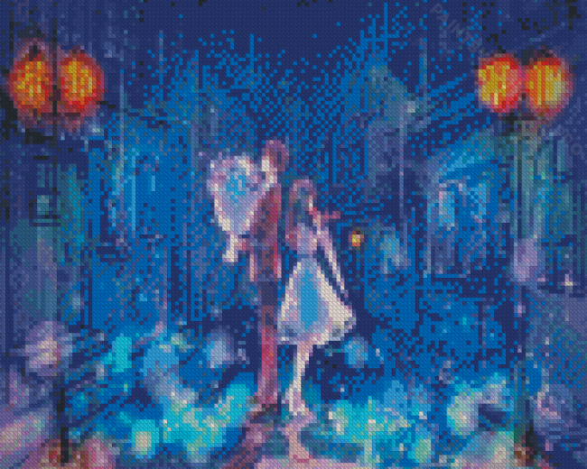 Anime Couple With Rain Diamond Painting