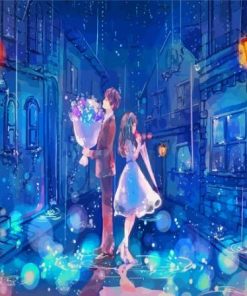 Anime Couple With Rain Diamond Painting