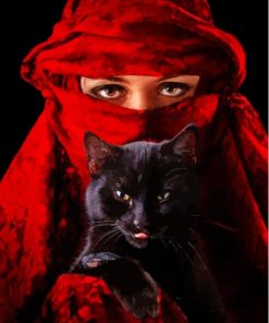 Arab Lady And Black Cat Diamond Painting