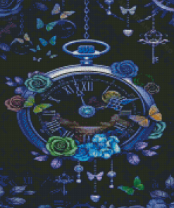 Blue Floral Clock Diamond Painting