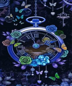 Blue Floral Clock Diamond Painting