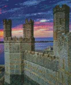 Carnarvon Castle With A Beautiful Sunset View Diamond Painting