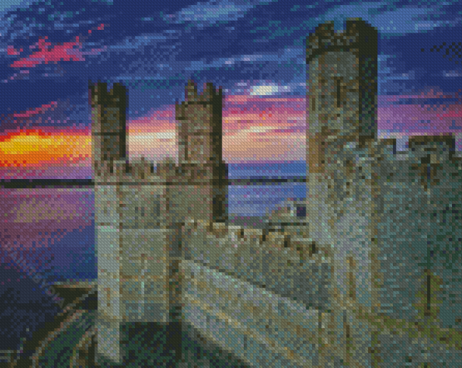 Carnarvon Castle With A Beautiful Sunset View Diamond Painting