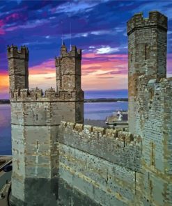 Carnarvon Castle With A Beautiful Sunset View Diamond Painting