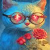 Cat Holding Roses Diamond Painting