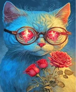 Cat Holding Roses Diamond Painting