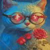 Cat Holding Roses Diamond Painting