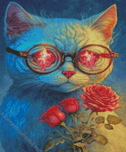 Cat Holding Roses Diamond Painting