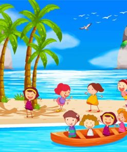 Children And Beach Diamond Painting