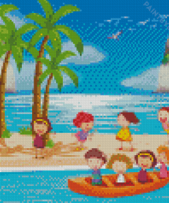 Children And Beach Diamond Painting