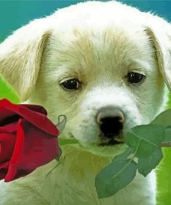 Cool Puppy With Rose Diamond Painting