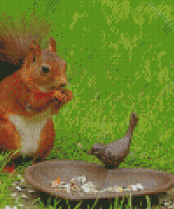 Cute Squirrel And Bird Diamond Painting