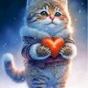 Cute Cat Holding Heart Diamond Painting