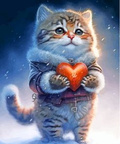 Cute Cat Holding Heart Diamond Painting