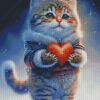 Cute Cat Holding Heart Diamond Painting