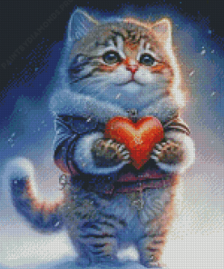 Cute Cat Holding Heart Diamond Painting