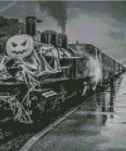 Halloween Black And White Train Diamond Painting