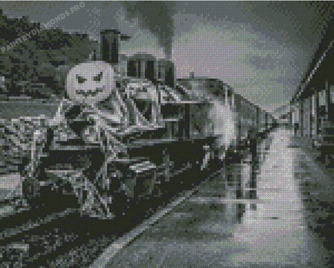 Halloween Black And White Train Diamond Painting