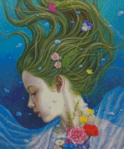 Lady Underwater With Flowers Diamond Painting