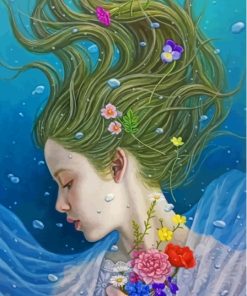 Lady Underwater With Flowers Diamond Painting