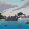 Loon Bird On Lake Illustration Diamond Painting