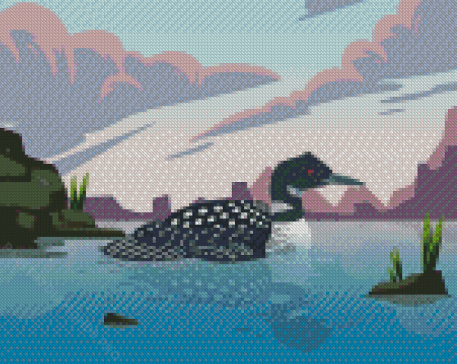 Loon Bird On Lake Illustration Diamond Painting