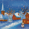 Night In The Snowman Town Winter Diamond Painting