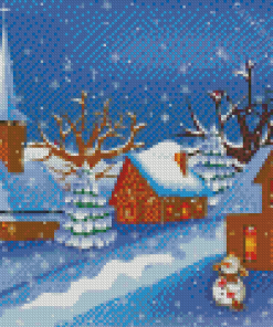 Night In The Snowman Town Winter Diamond Painting