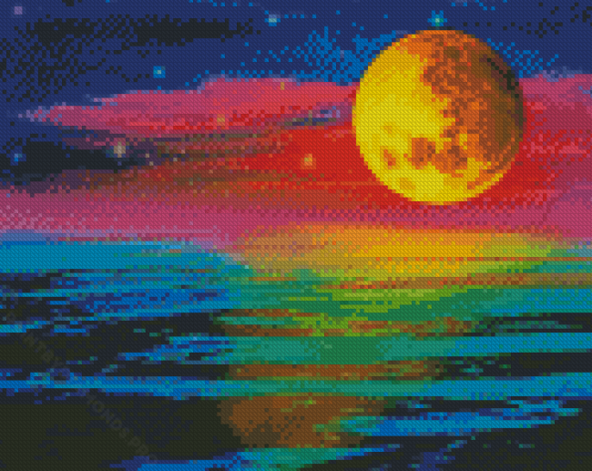 Night Moon And Colorful Sky Diamond Painting