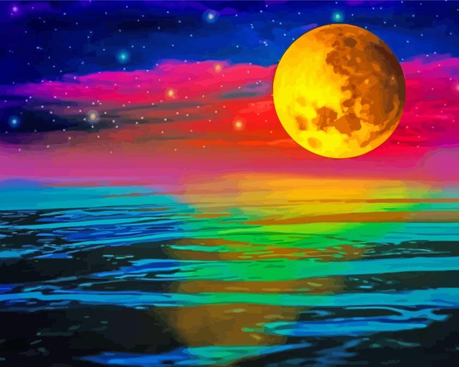 Night Moon And Colorful Sky Diamond Painting