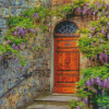 Old Italian Door With Purple Flowers Diamond Painting