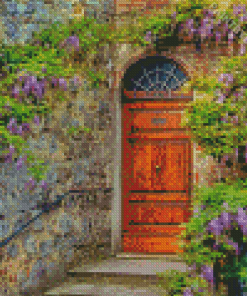 Old Italian Door With Purple Flowers Diamond Painting