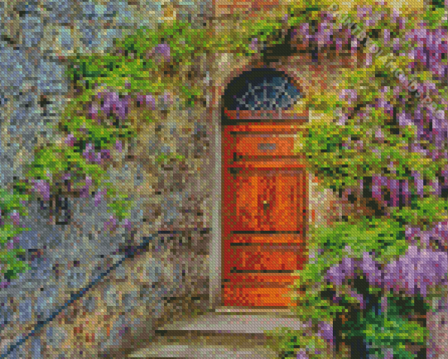 Old Italian Door With Purple Flowers Diamond Painting