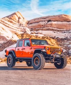 Orange Jeep Truck Diamond Painting