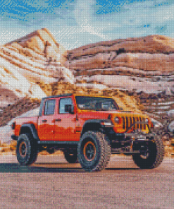 Orange Jeep Truck Diamond Painting