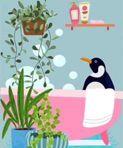 Penguin In Bath Illustration Diamond Painting