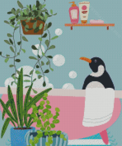 Penguin In Bath Illustration Diamond Painting