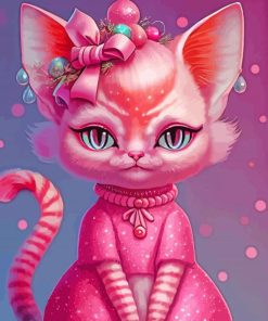 Pink Xmas Cat Diamond Painting