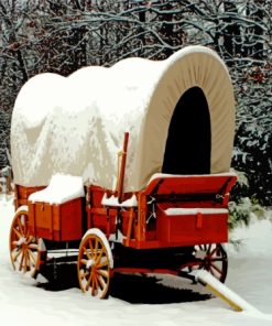 Red Old Wagon In The Snow Diamond Painting