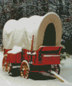 Red Old Wagon In The Snow Diamond Painting