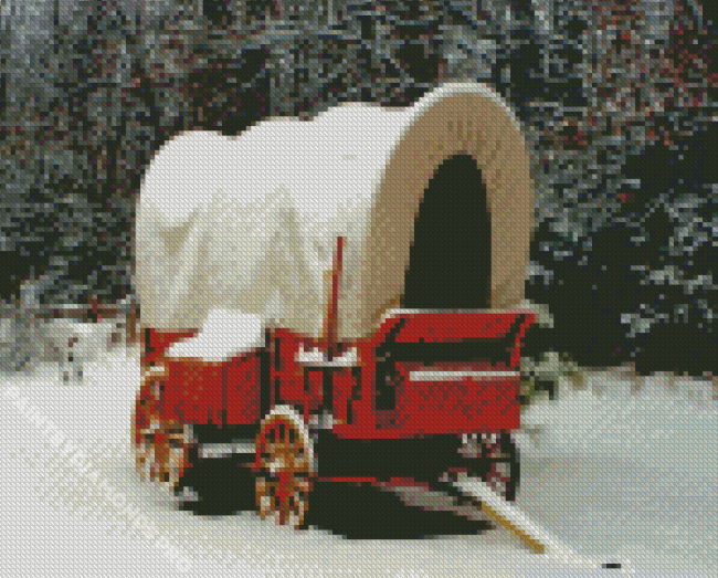 Red Old Wagon In The Snow Diamond Painting