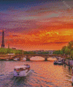 Sunset River In Paris Diamond Painting